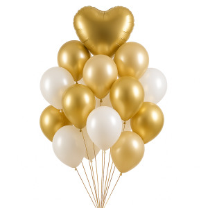 זר של 15 בלונים בגווני זהב, שמפניה ולבן
