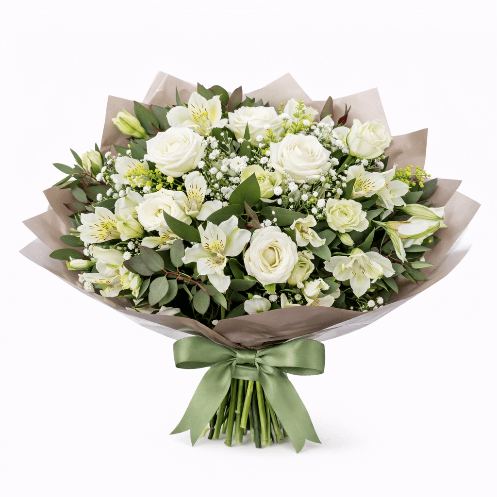 זר פרחים אלגנטיות לבנה