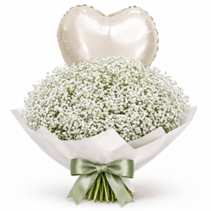 זר פרחים גיבסונית - ענן לבן עם בלון