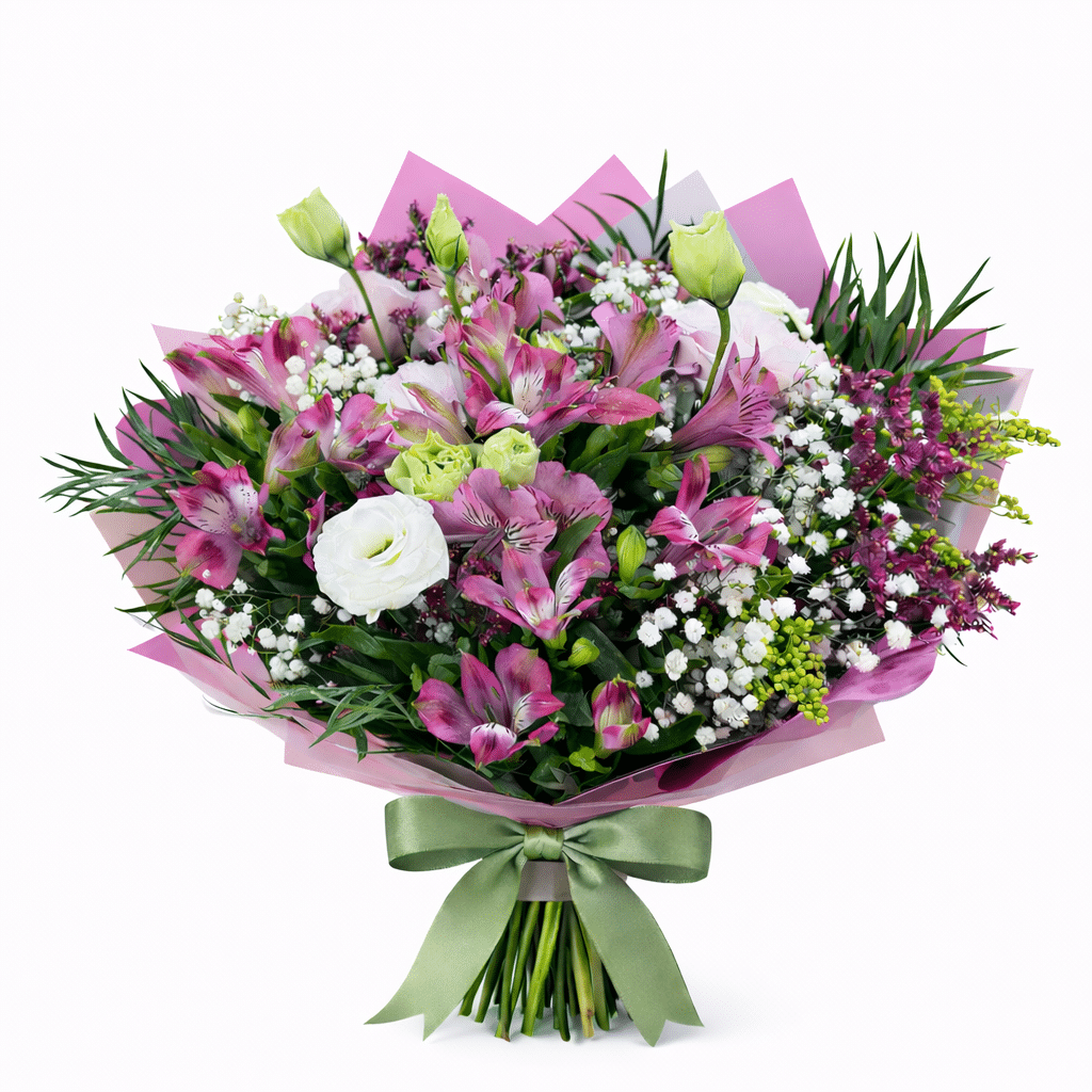 זר פרחים רומנטיקה ורודה